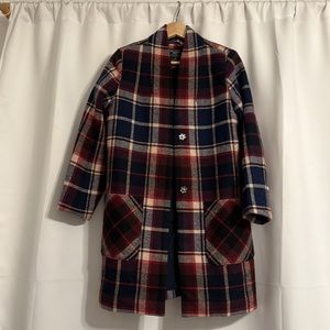 Abercrombie & Fitch Red and Cream Plaid Pea Coat